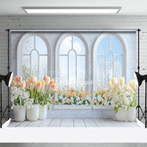 Lofaris Arch Window Tulip Floral Spring Photography Backdrop